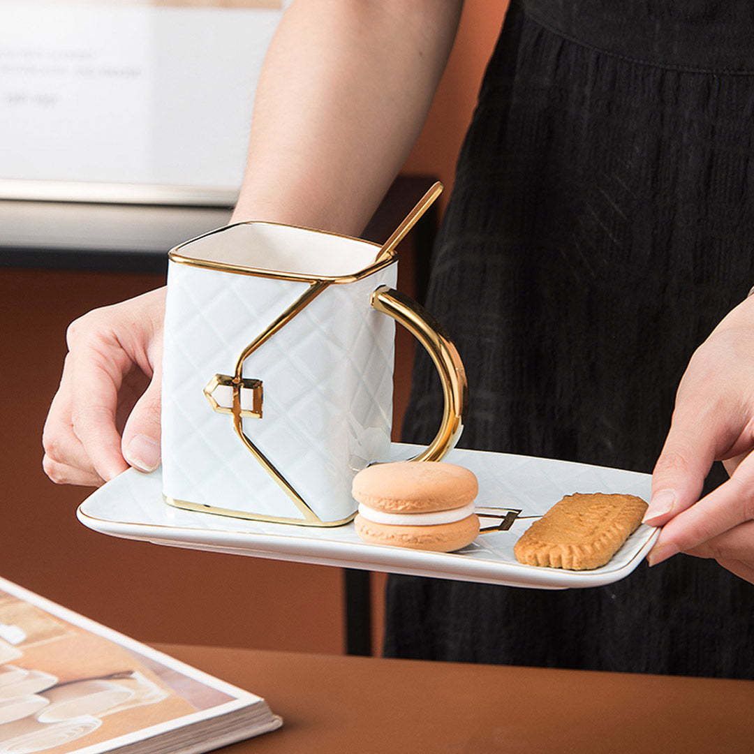 Mother's Day Gift Handbag-Shaped Creative Mug With Saucer & Spoon-Engravingift