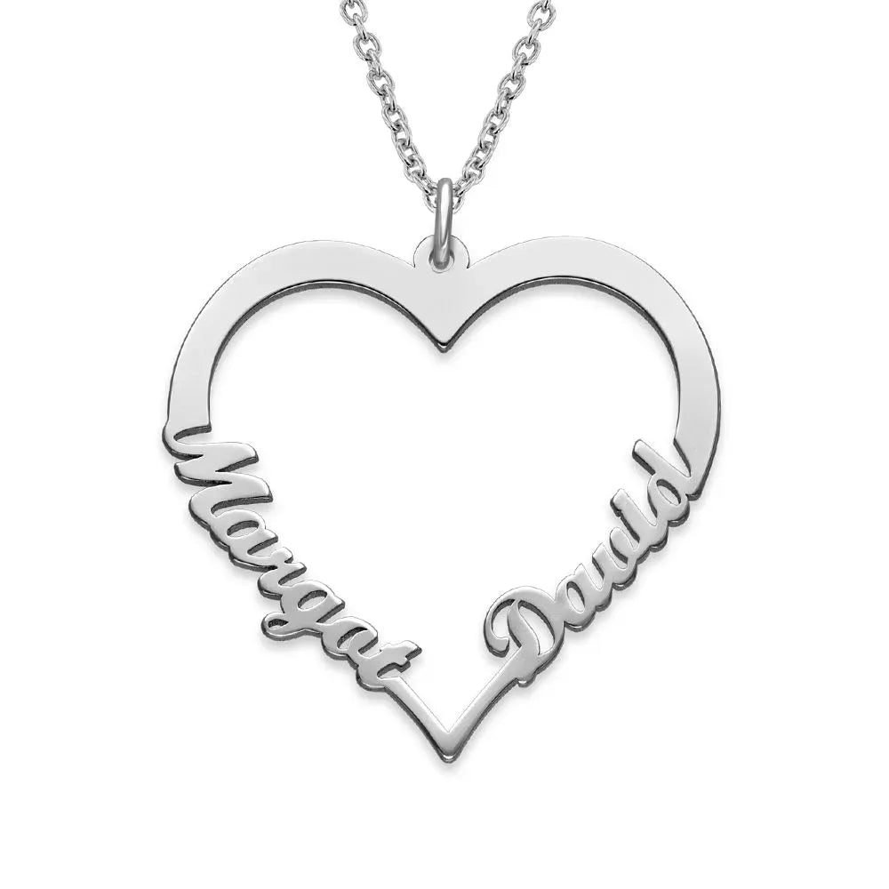 Christmas Gift Contour Heart Pendant Necklace with Two Names
