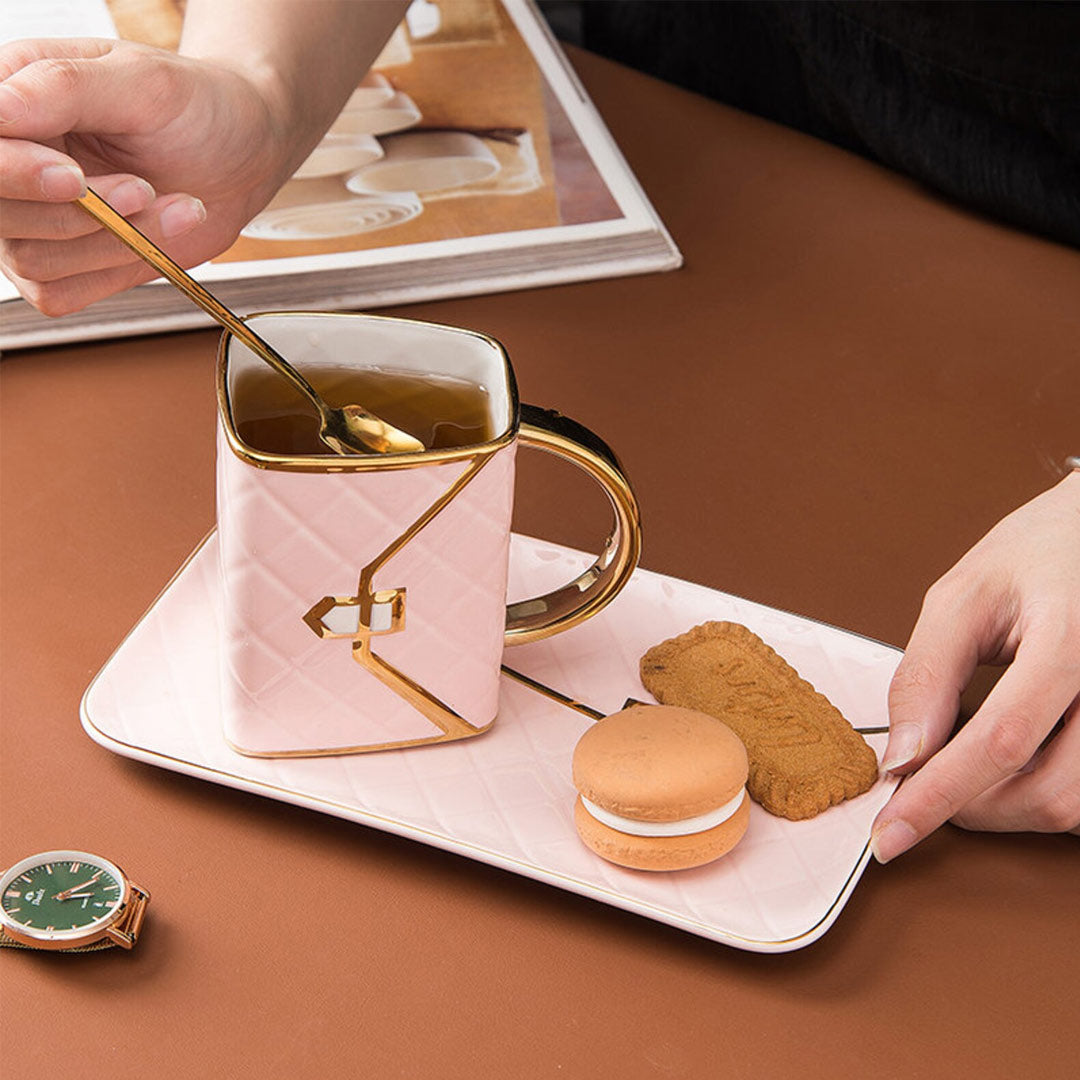 Mother's Day Gift Handbag-Shaped Creative Mug With Saucer & Spoon-Engravingift