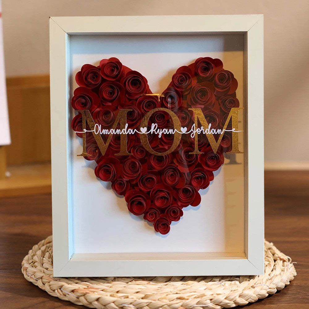 Mother's Day Gift Personalized Heart Flower Mom Shadow Box with Kids Names Gift for Mom Grandma Love Gift for Her-Engravingift