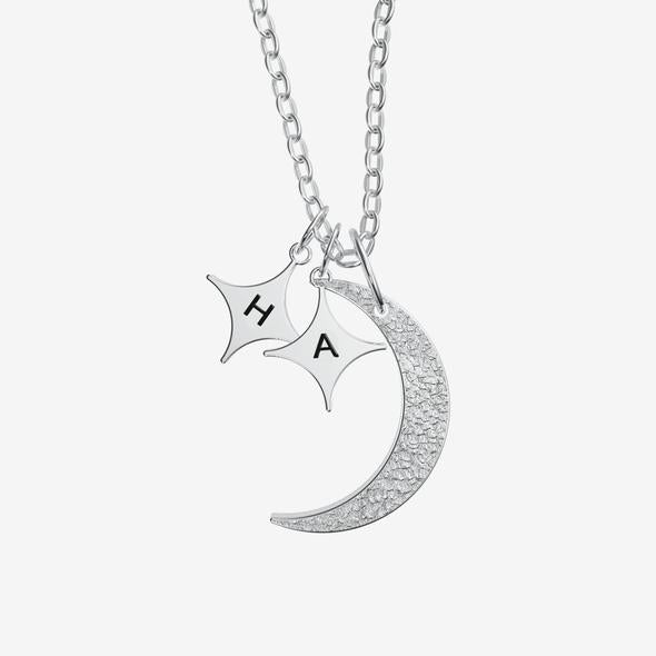 Mother's Day Gift Moon and Stars initials Necklace-Engravingift