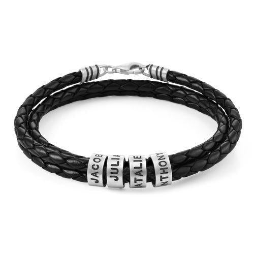 Christmas Gift Men Braided Leather Bracelet with Small Custom Beads