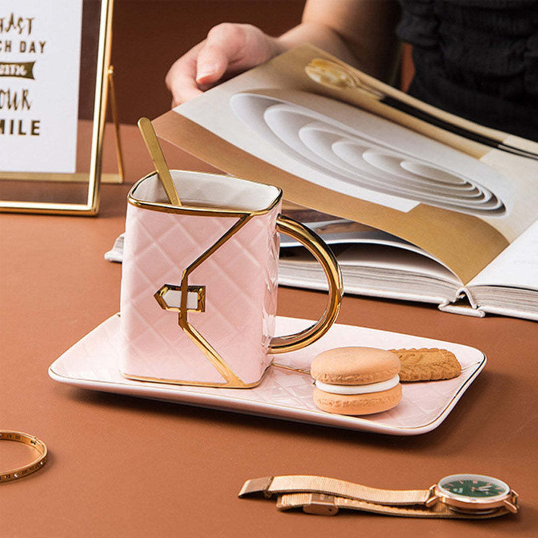 Mother's Day Gift Handbag-Shaped Creative Mug With Saucer & Spoon-Engravingift