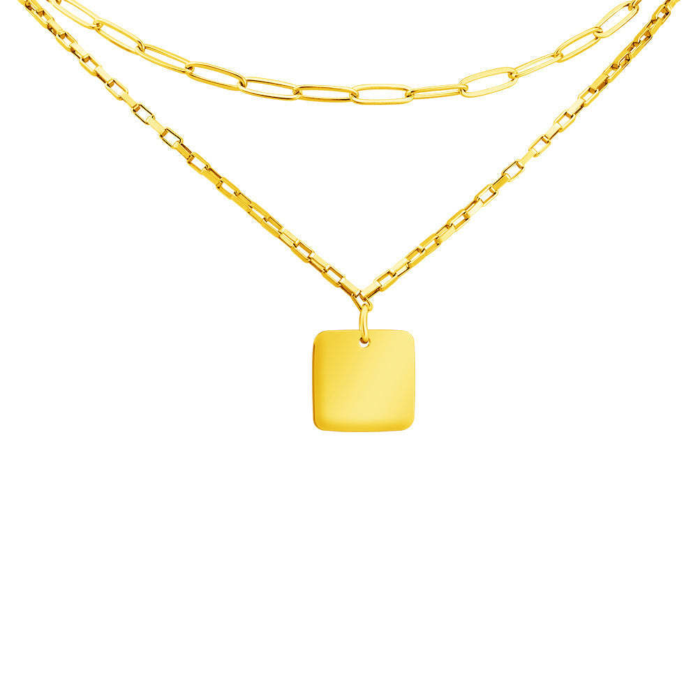 Mother's Day Gift Double chain square pendant necklace-Engravingift