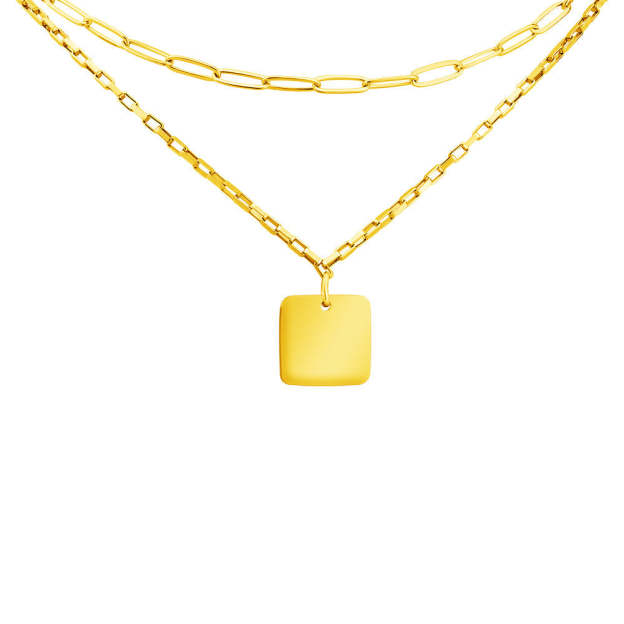 Mother's Day Gift Double chain square pendant necklace-Engravingift