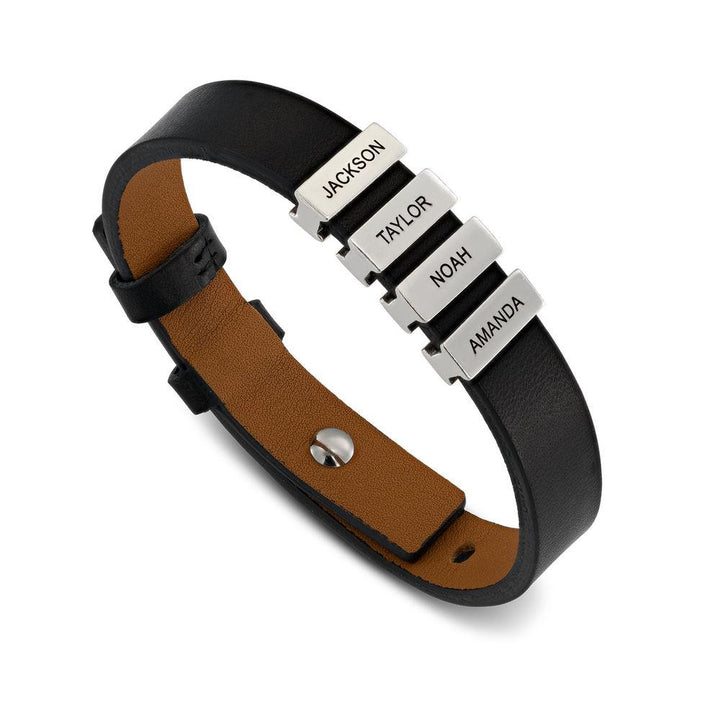 Christmas Gift Men's Leather Bracelet with Custom Silver Beads