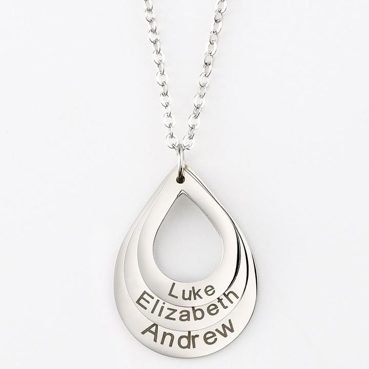 Mother's Day Gift Engraved Drop Shaped Family Necklace-Engravingift