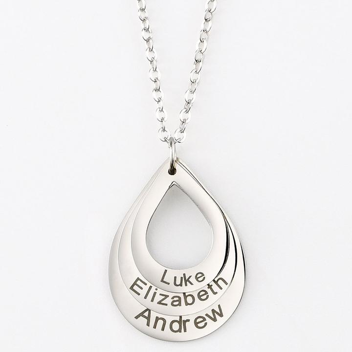 Mother's Day Gift Engraved Drop Shaped Family Necklace-Engravingift