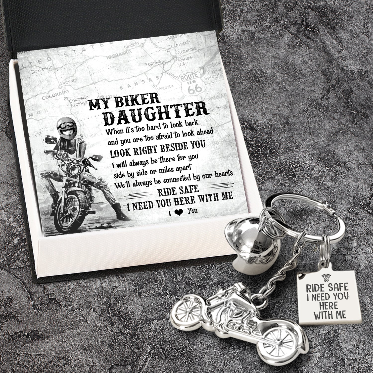 Mother's Day Gift Classic Bike Keychain - Biker - To My Biker Daughter - We'll Always Be Connected By Our Hearts-Engravingift