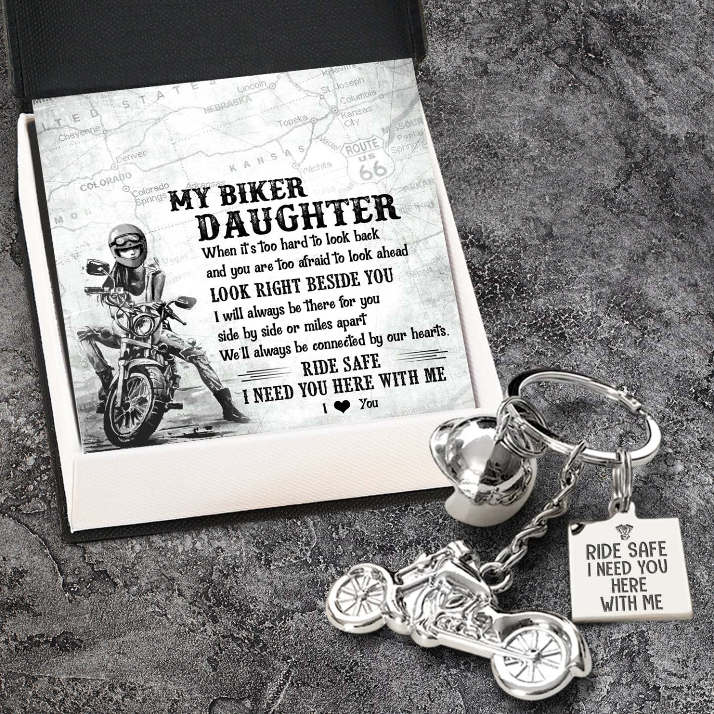 Mother's Day Gift Classic Bike Keychain - Biker - To My Biker Daughter - We'll Always Be Connected By Our Hearts-Engravingift