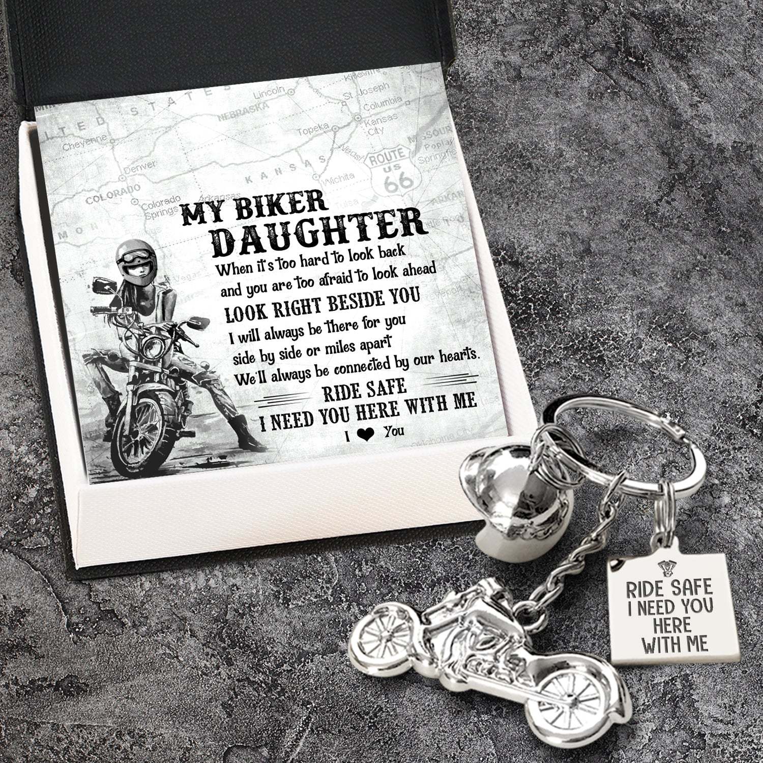 Mother's Day Gift Classic Bike Keychain - Biker - To My Biker Daughter - We'll Always Be Connected By Our Hearts-Engravingift