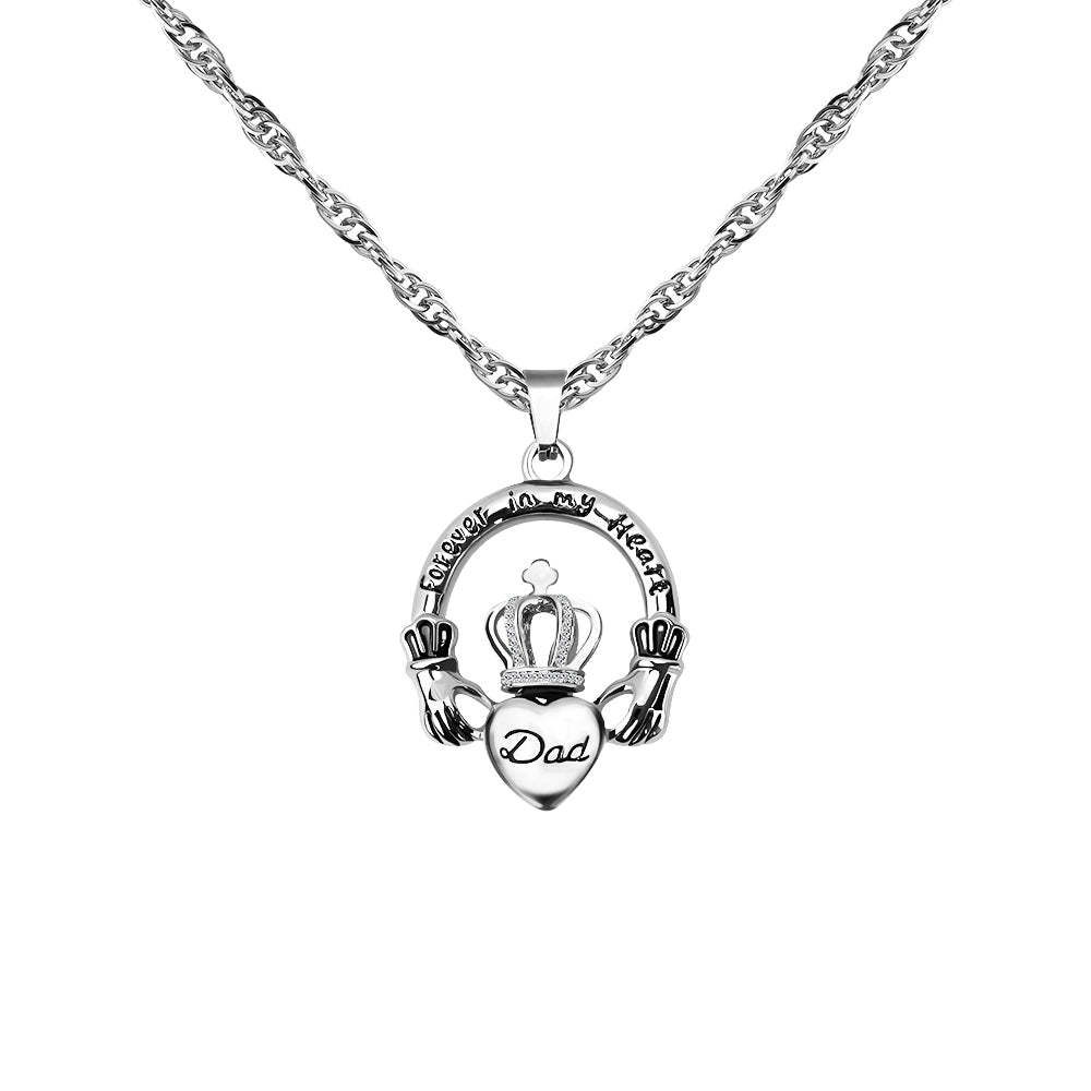 Father's Day Gift Hands holding crown peach heart DAD perfume box necklace-Engravingift