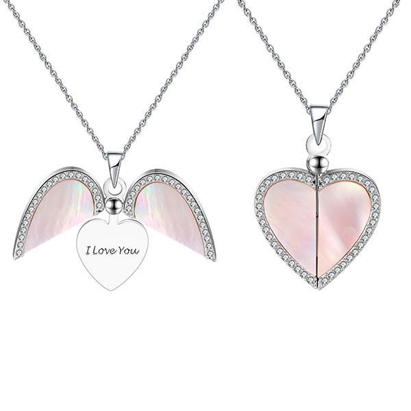 Mother's Day Gift I Love You Pink Satin Heart Pendant Necklace-Engravingift