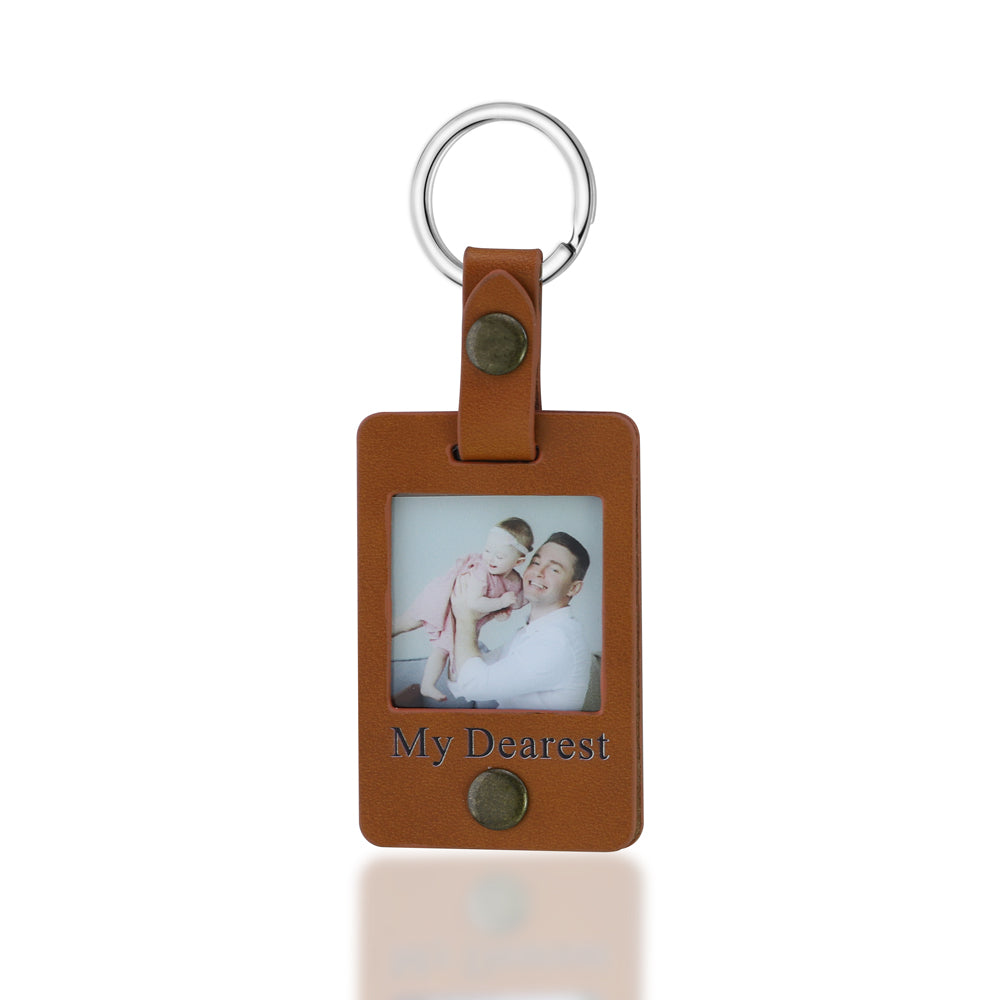 Father's Day Gift Custom Photo Leather Keychain-Engravingift