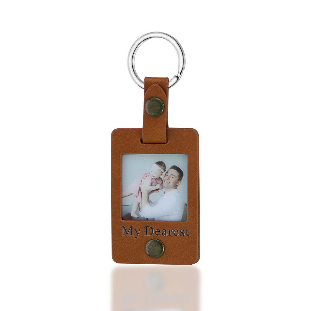 Father's Day Gift Custom Photo Leather Keychain-Engravingift