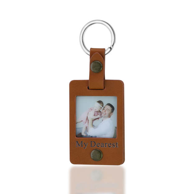 Father's Day Gift Custom Photo Leather Keychain-Engravingift