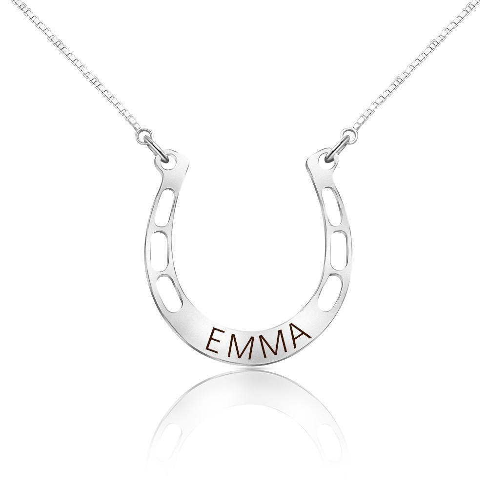 Mother's Day Gift Sterling silver Jewelry lucky Horse Shoe Pendant with Cable Chain for Girl-Engravingift