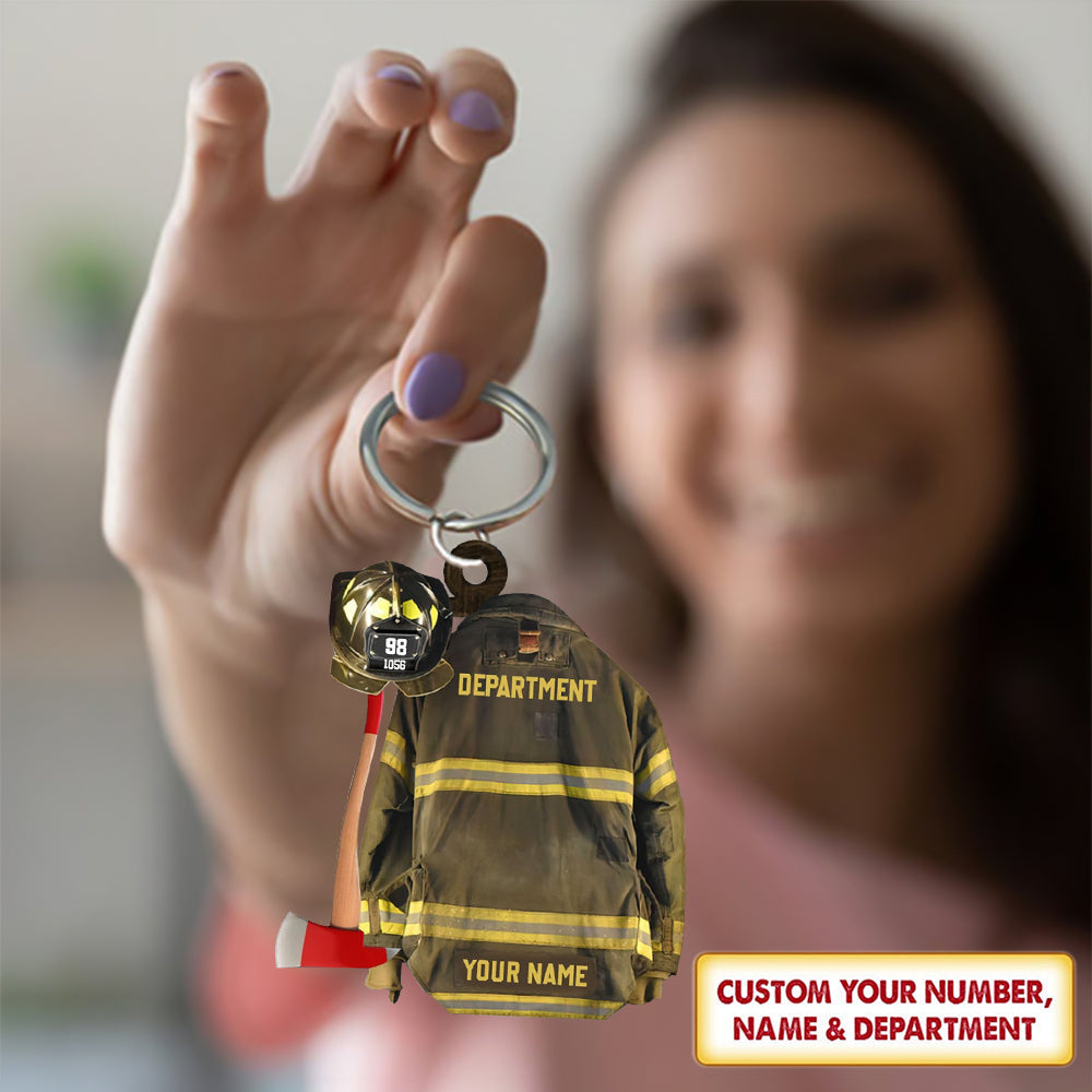 Mother's Day Gift Personalized Firefighter Armor Shaped Flat Acrylic Keychain-Engravingift