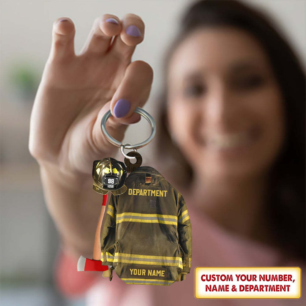 Mother's Day Gift Personalized Firefighter Armor Shaped Flat Acrylic Keychain-Engravingift