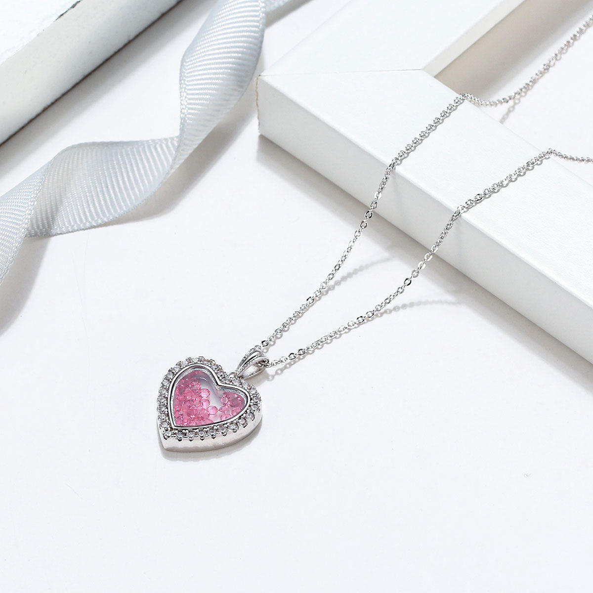 Mother's Day Gift Shimmering Heart Crystal Shaker Bracelet and Necklace Set-Engravingift