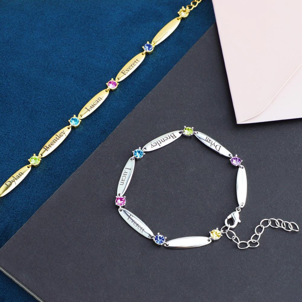 Mother's Day Gift Mother Bracelet with Family Names and Birthstones-Engravingift