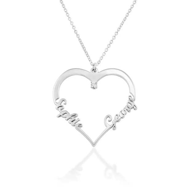 Christmas Gift Contour Heart Pendant Necklace with Two Names