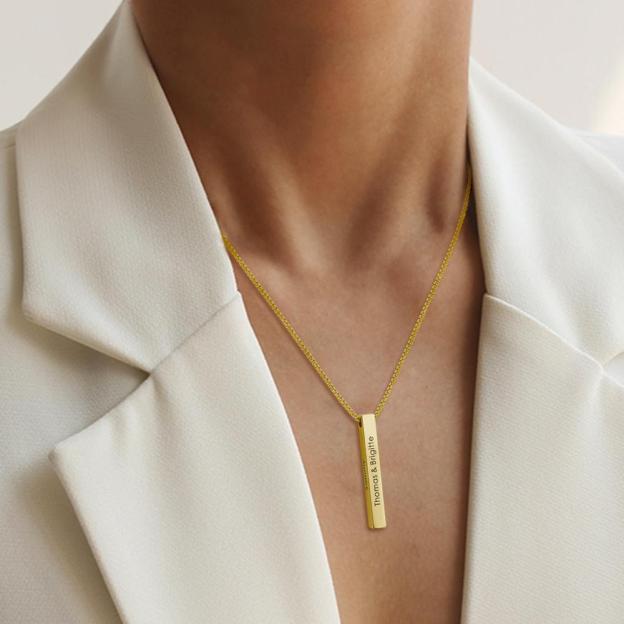 Christmas Gift Personalized Engraved 3D Bar Necklace
