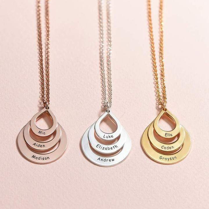 Mother's Day Gift Engraved Drop Shaped Family Necklace-Engravingift