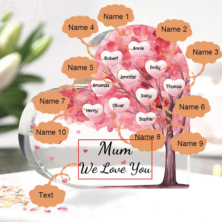 Personalized Acrylic Heart Keepsake Custom Text Pink Tree Ornaments Gifts for Grandma/Mother