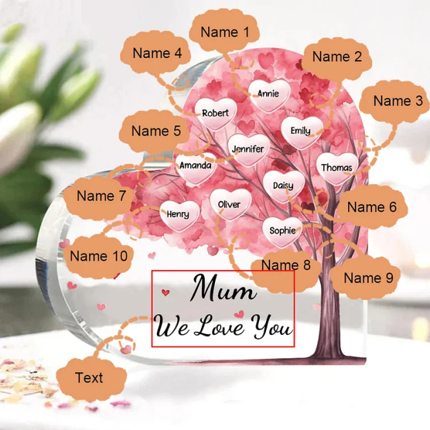 Personalized Acrylic Heart Keepsake Custom Text Pink Tree Ornaments Gifts for Grandma/Mother