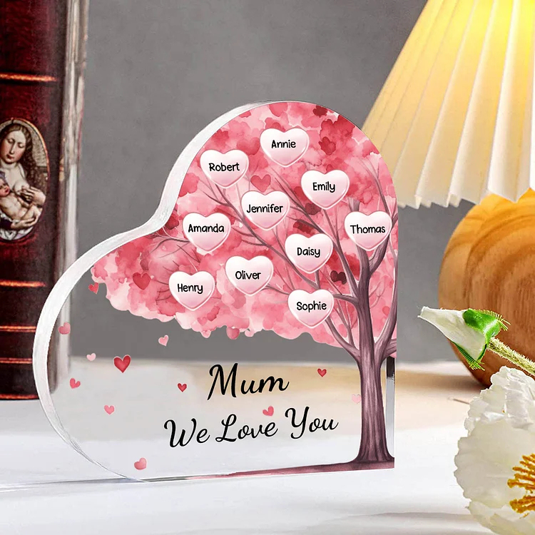 Personalized Acrylic Heart Keepsake Custom Text Pink Tree Ornaments Gifts for Grandma/Mother