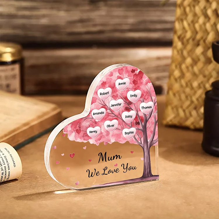 Personalized Acrylic Heart Keepsake Custom Text Pink Tree Ornaments Gifts for Grandma/Mother