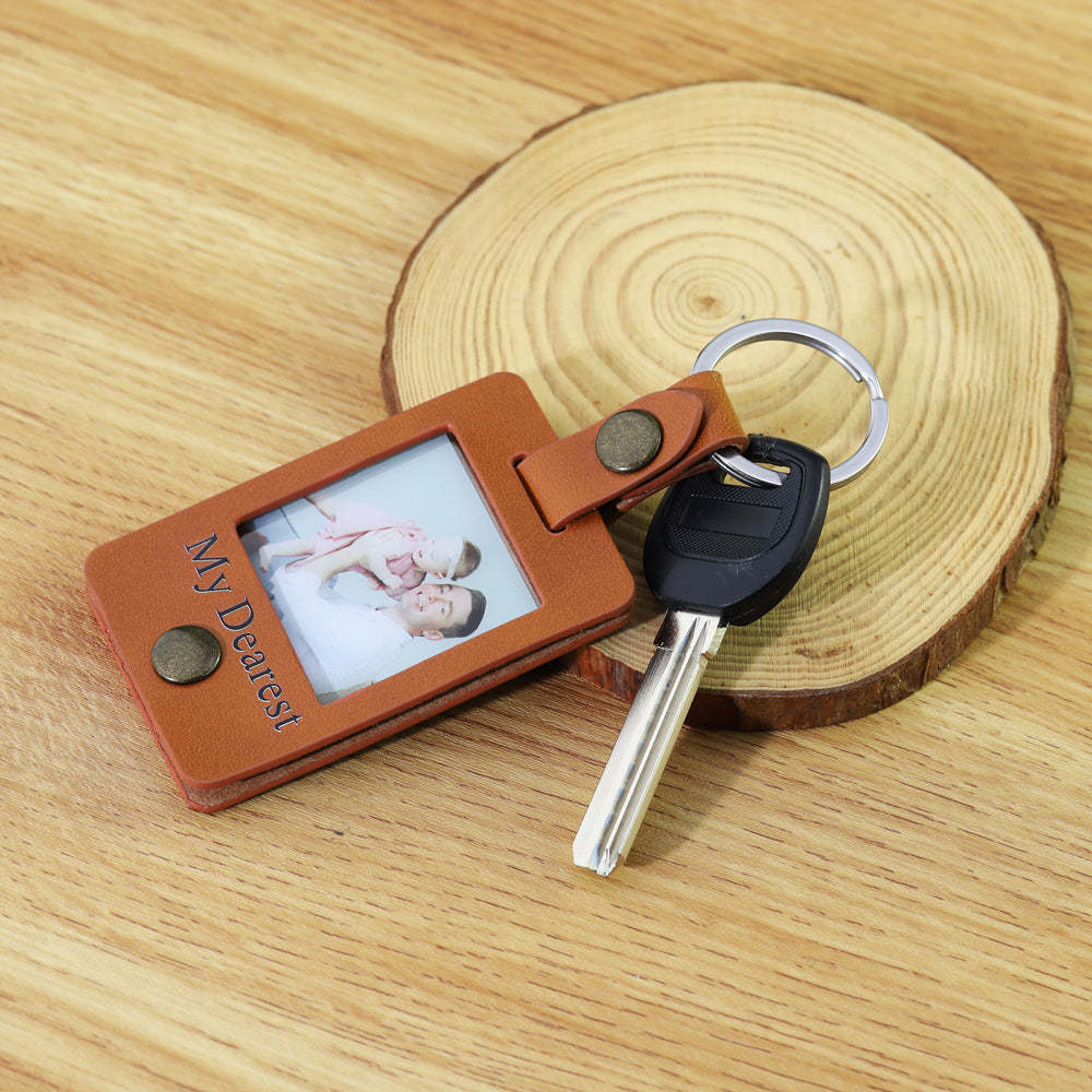 Father's Day Gift Custom Photo Leather Keychain-Engravingift