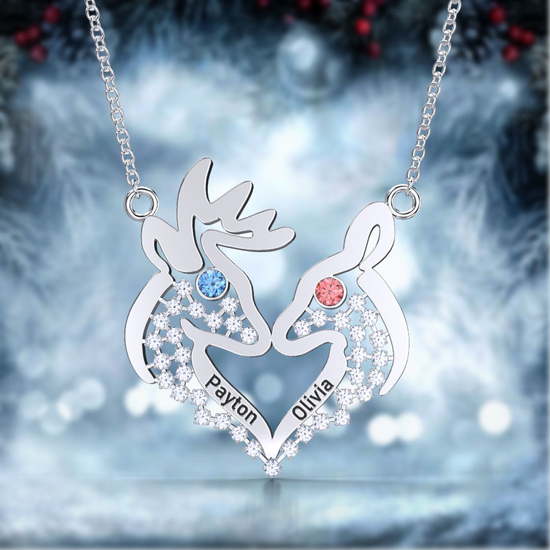Christmas Gift deer custom name couple necklace