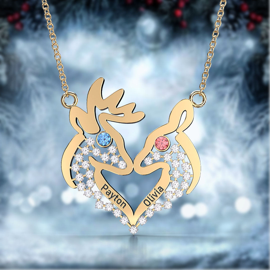 Christmas Gift deer custom name couple necklace