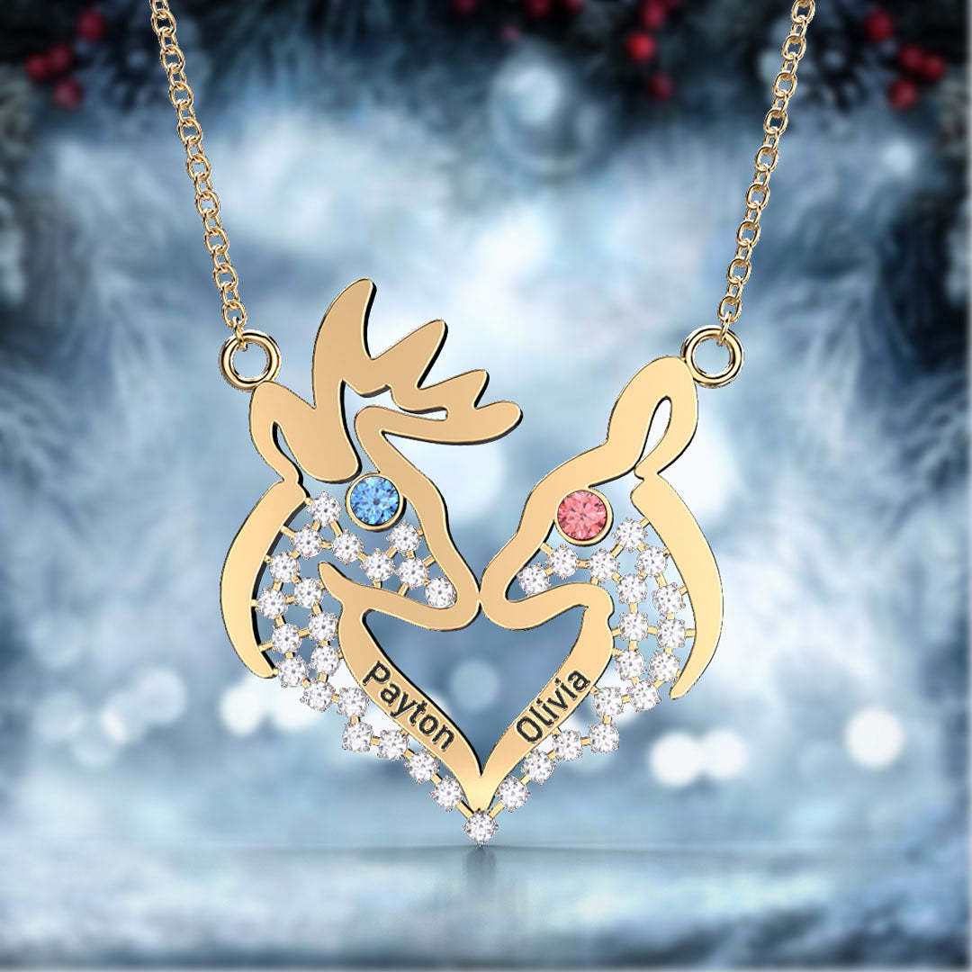 Christmas Gift deer custom name couple necklace