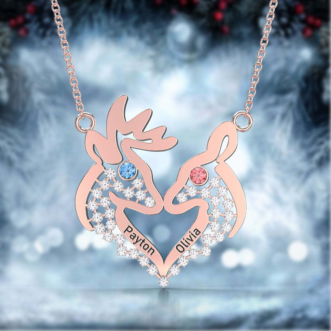 Christmas Gift deer custom name couple necklace