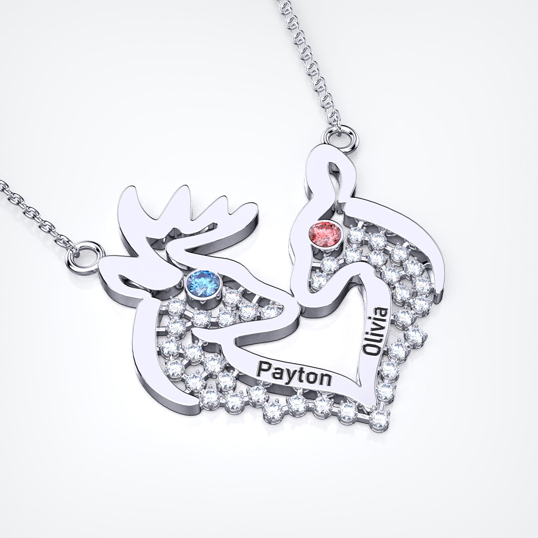 Christmas Gift deer custom name couple necklace