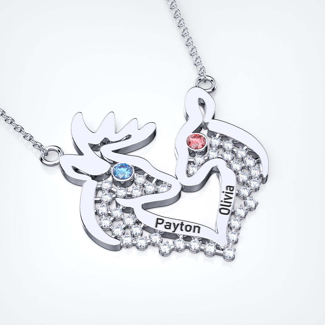Christmas Gift deer custom name couple necklace