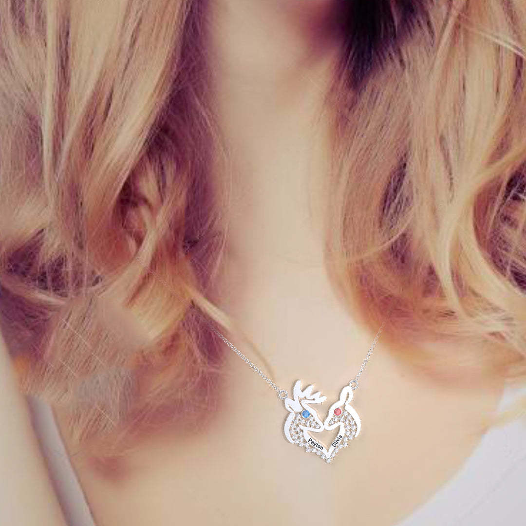 Christmas Gift deer custom name couple necklace