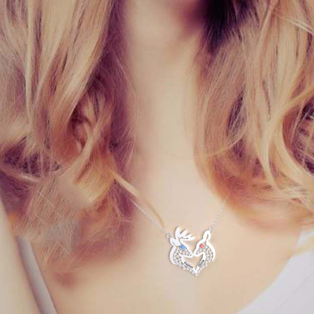 Christmas Gift deer custom name couple necklace