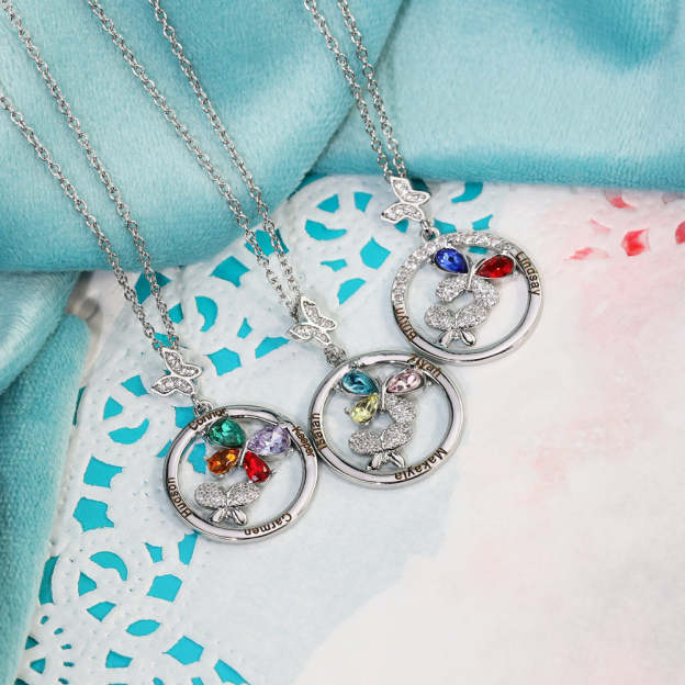 Mother's Day Gift Custom Diamond Butterfly Pendant Necklace-Engravingift