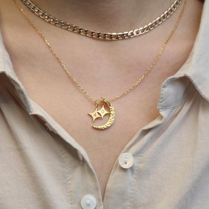 Mother's Day Gift Moon and Stars initials Necklace-Engravingift