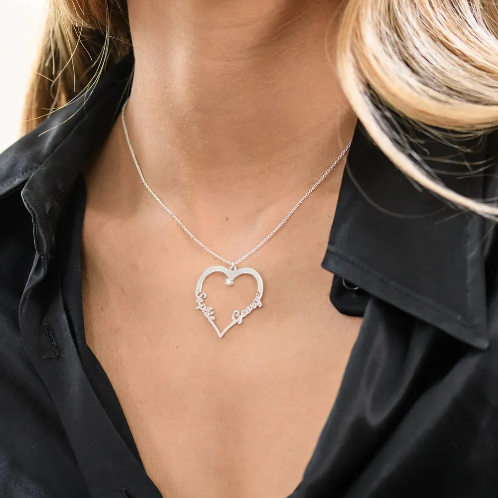 Christmas Gift Contour Heart Pendant Necklace with Two Names