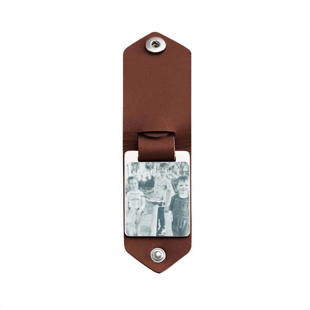Father's Day Gift Custom Photo cowhide Leather Keychain-Engravingift