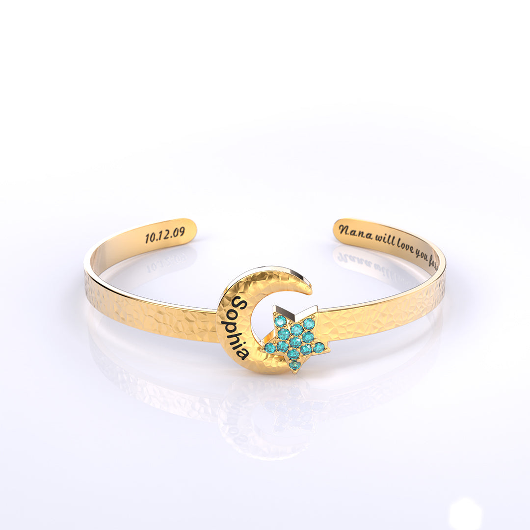 Mother's Day Gift Mother's Day Gift Granddaughter Star and Moon Bangle-Engravingift