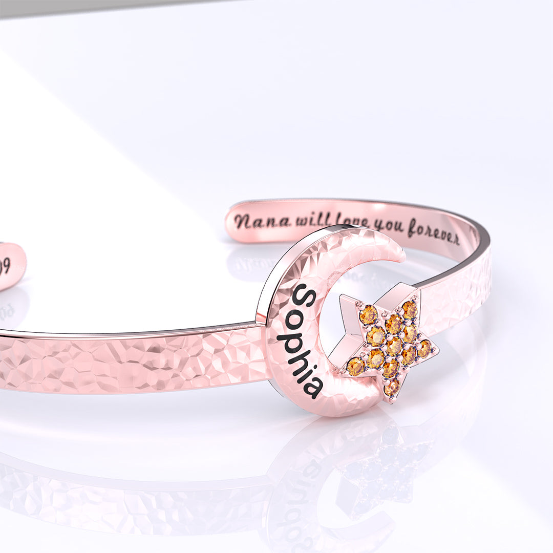 Mother's Day Gift Mother's Day Gift Granddaughter Star and Moon Bangle-Engravingift