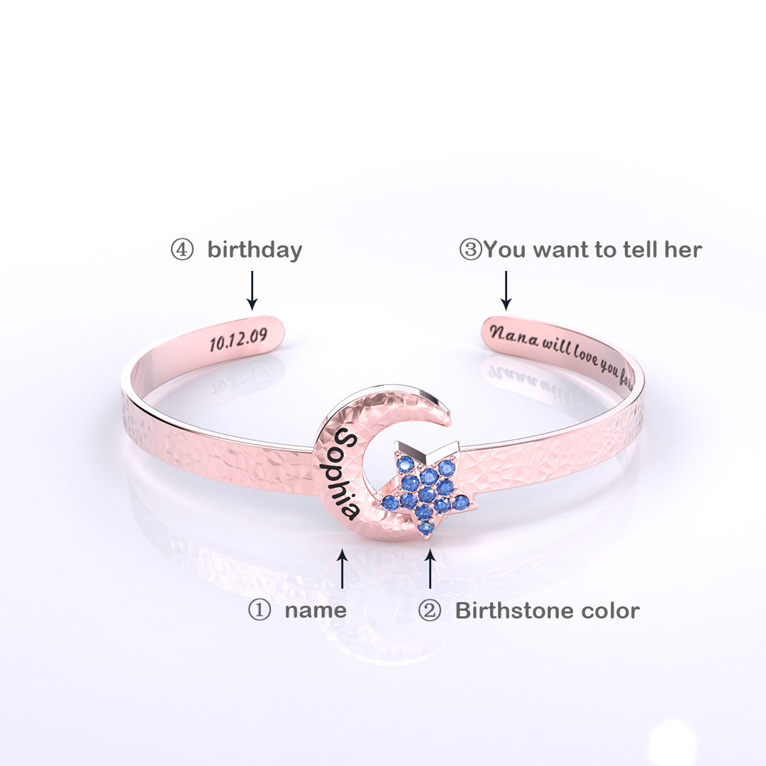 Mother's Day Gift Mother's Day Gift Granddaughter Star and Moon Bangle-Engravingift