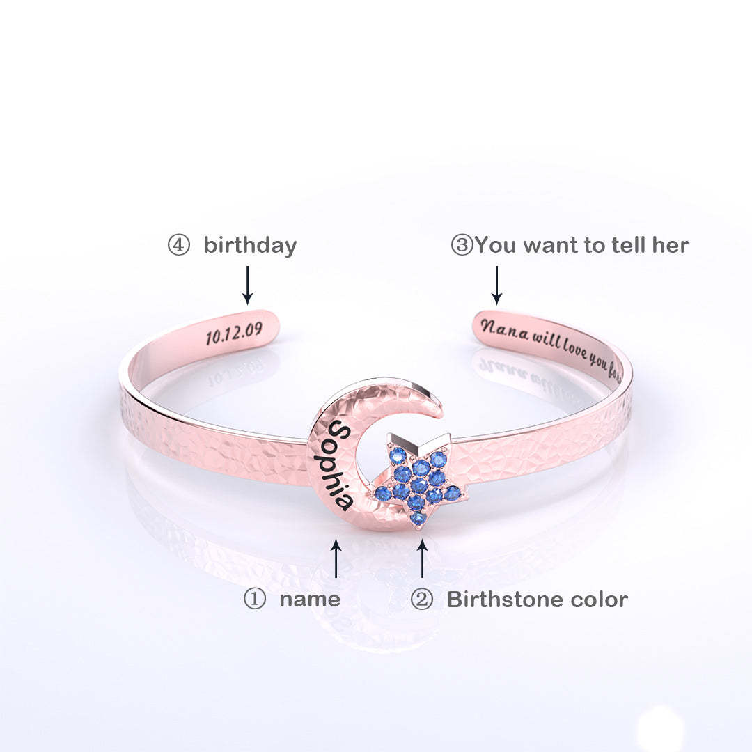 Mother's Day Gift Mother's Day Gift Granddaughter Star and Moon Bangle-Engravingift