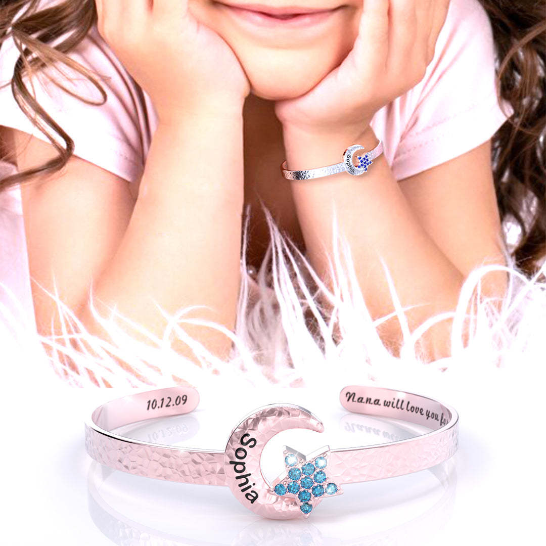 Mother's Day Gift Mother's Day Gift Granddaughter Star and Moon Bangle-Engravingift